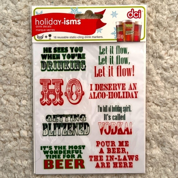 DCI Reusable Static Cling Holiday-isms Drink Decals - Picture 1 of 4